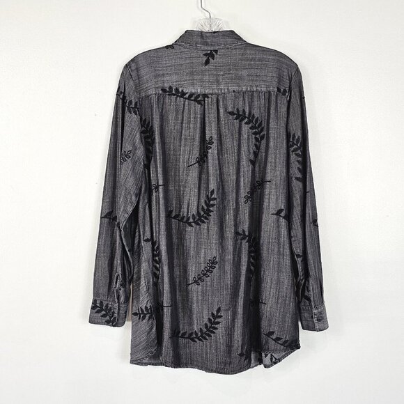 Soft Surroundings Womens Button Down Shirt Size Large Gray Black Papyrus Floral - Picture 2 of 11